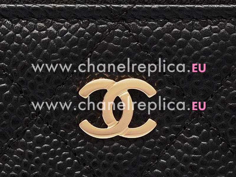 Chanel Caviar CC Logo Long Wallet Black Gold A49982