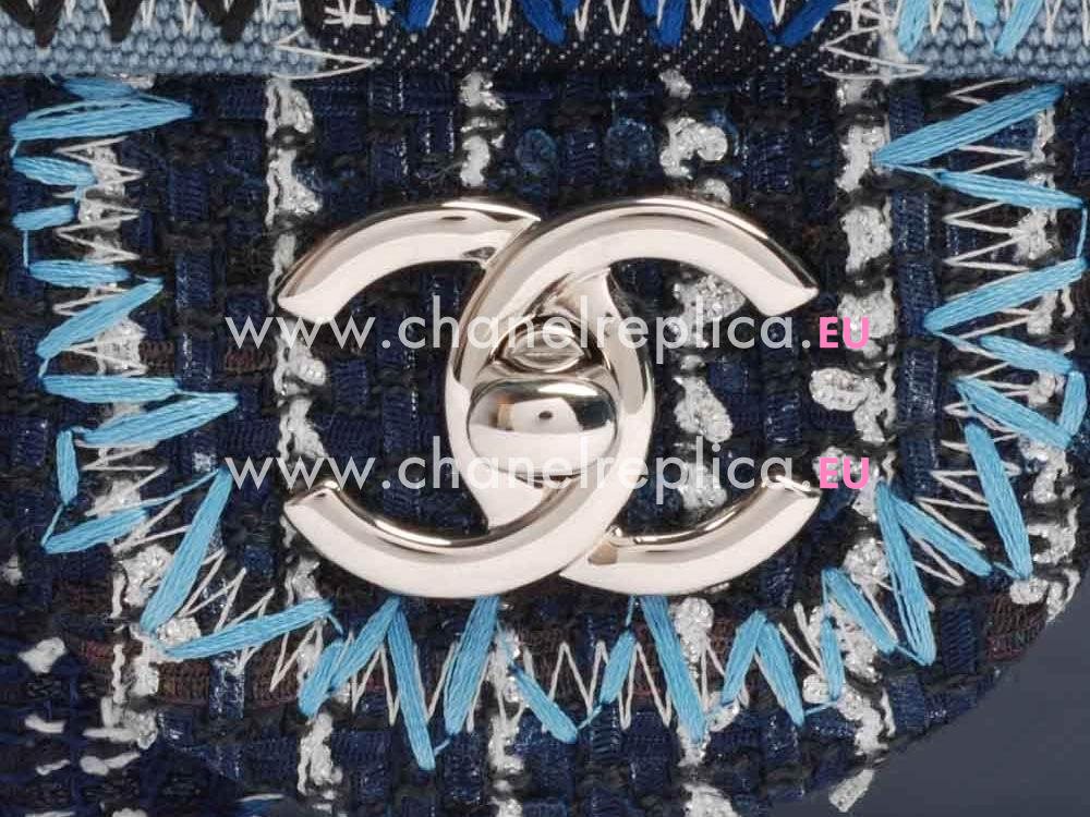 Chanel Denim Patchwork Flap Bag With Silver Chain (blue) A65468