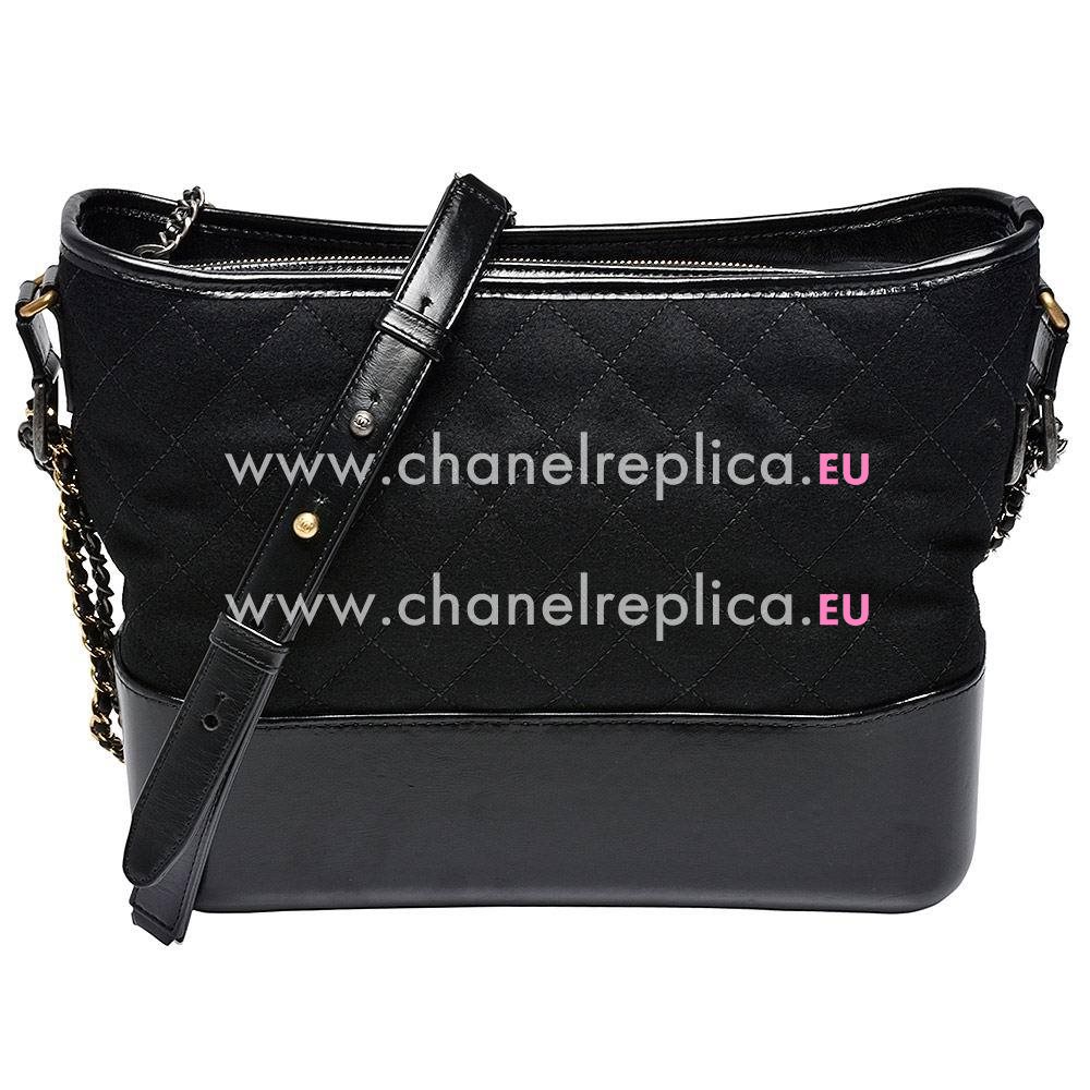 Chanel Calfskin/Wool Two-Tone Gabrielle Embroidery Hobo Bag A86B837