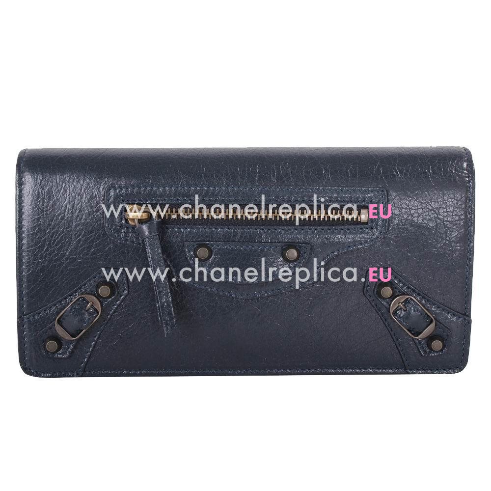 Balenciaga Money Calfskin Aged Brass Hardware Wallets Deep Blue B2055146