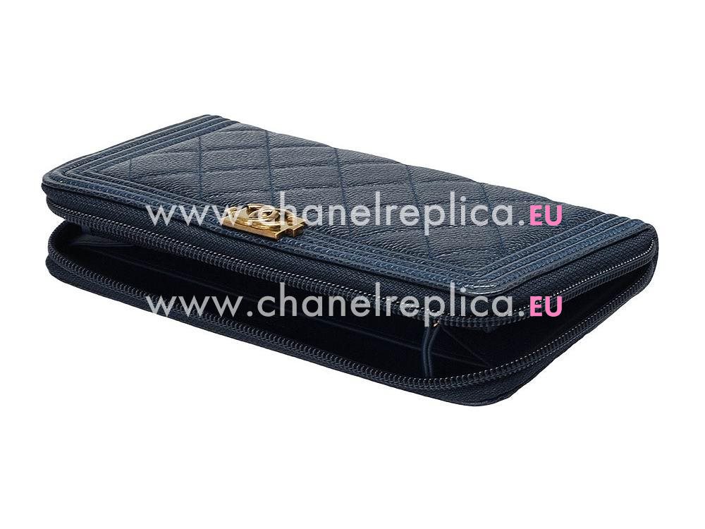 Chanel Caviar Anti-Gold Lock Boy Zipper Wallet Blue C550170