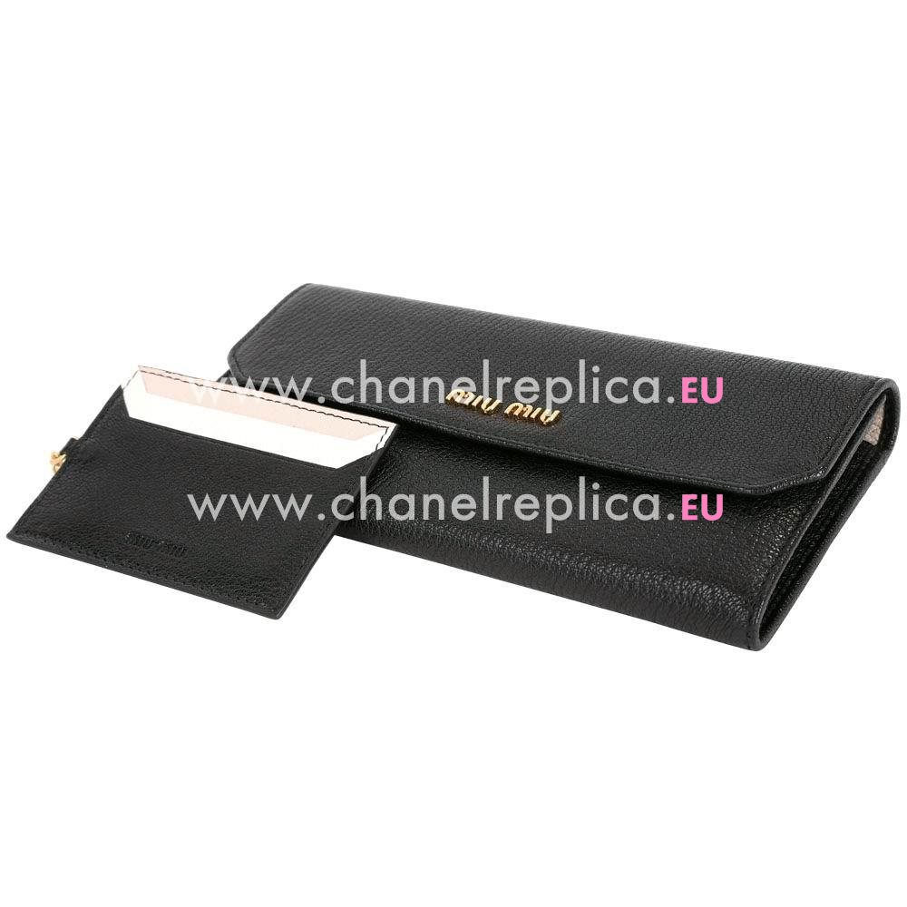 Miu Miu Contrast Color Card Layer Goatskin Wallet In Black M6122903