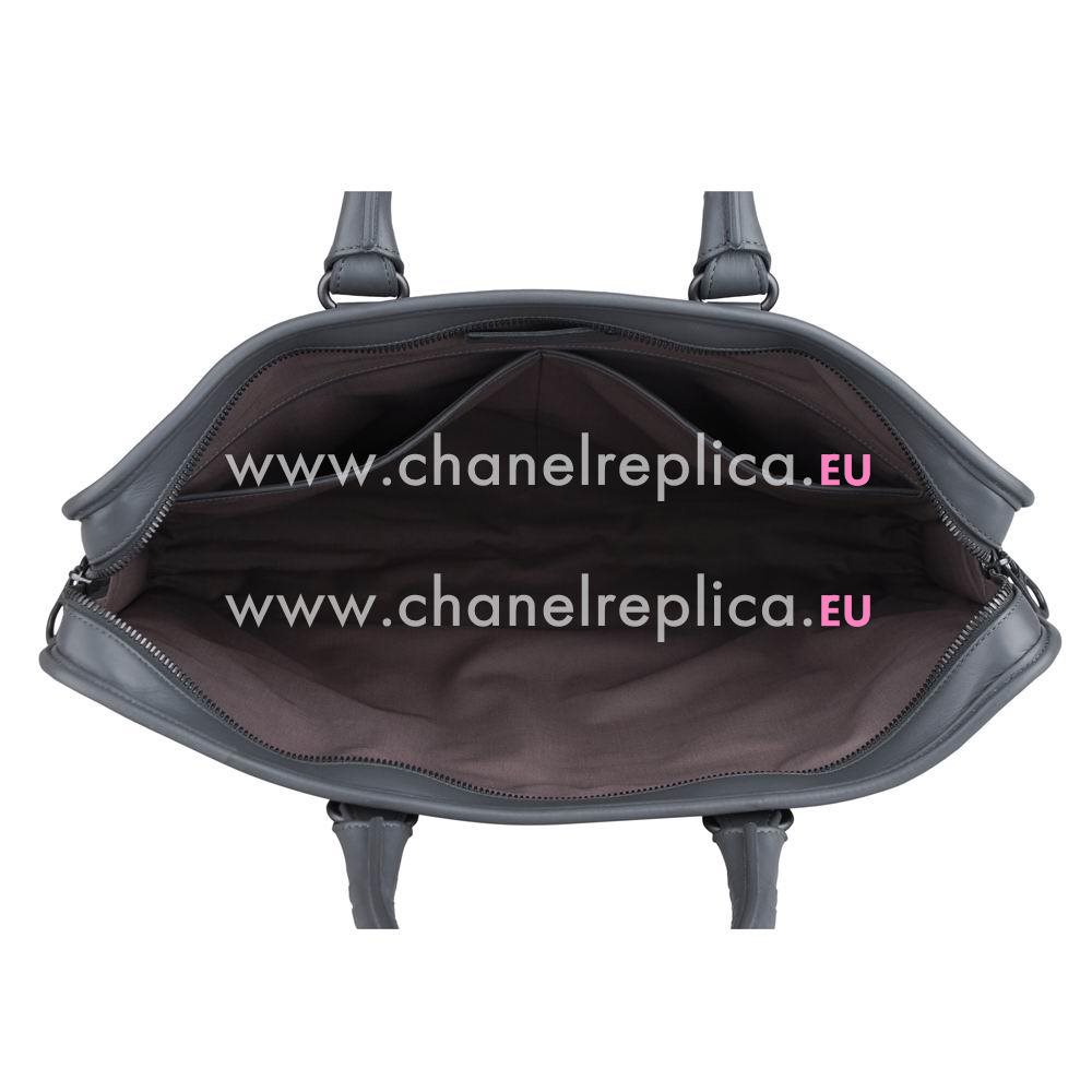 Bottega Veneta Classic Calfskin Leather Woven Briefcase Gray B5356722