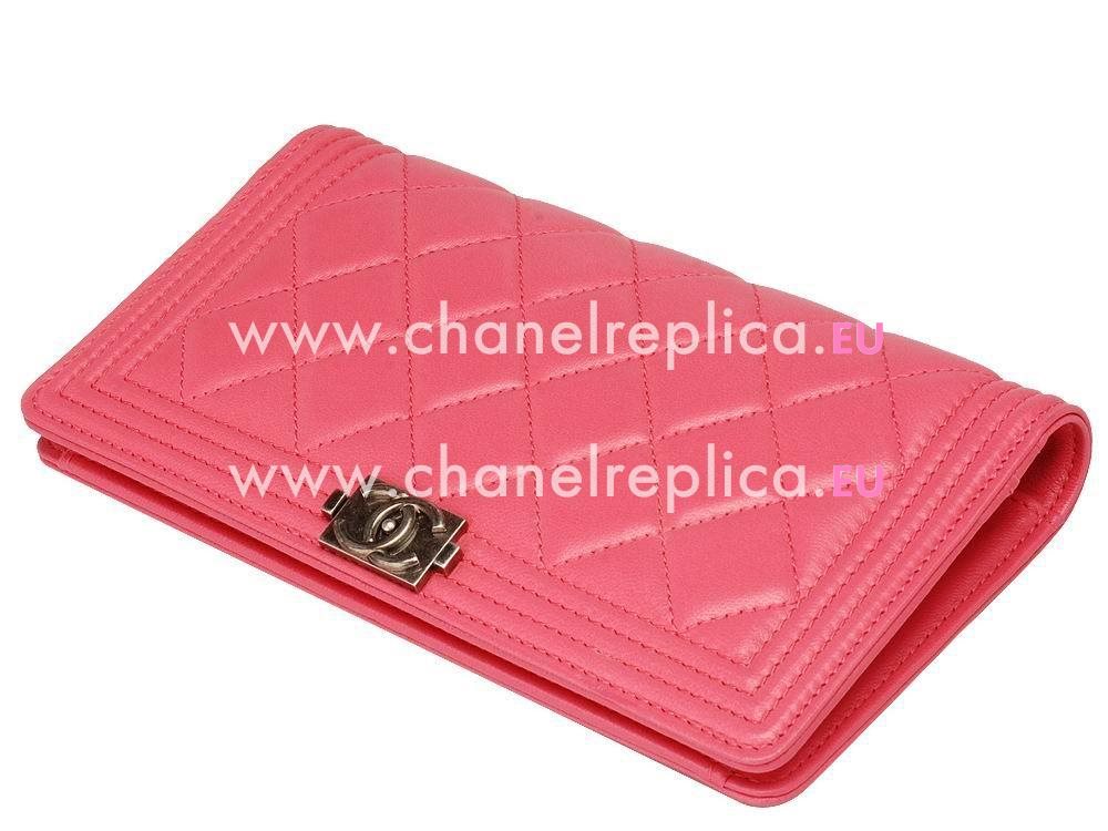 Chanel Lambskin Anti-Silver Lock Boy Long Wallet Hot Pink C654119