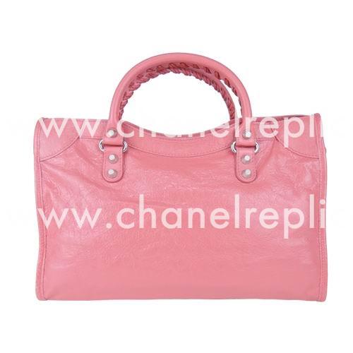 Balenciage City Lambskin Aged Silvery Classic Bag Pink B2055006