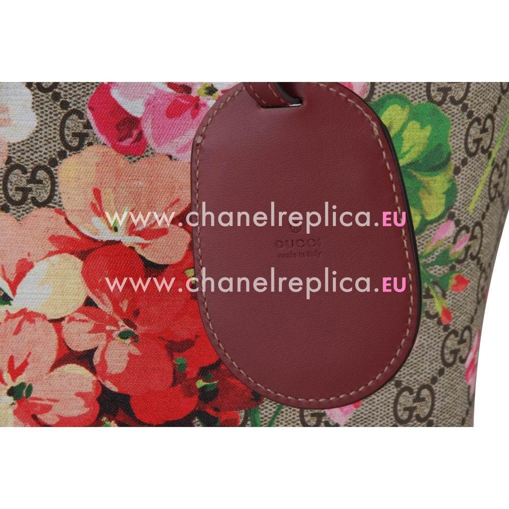 Gucci Blooms GG Supreme Calfskin Flower Handle Bag In Coffee Purple Red G595273