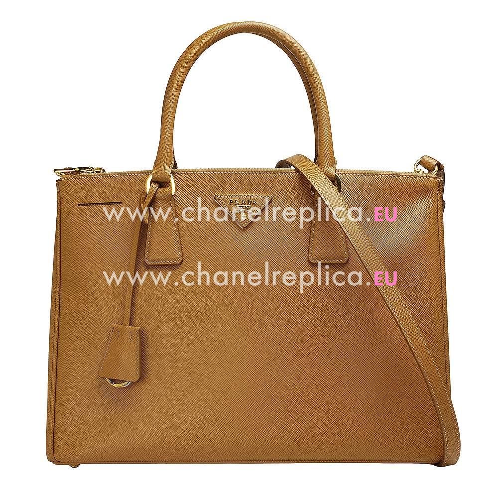 Prada Saffiano Cowhide Lady Large Shopping Tote Bag Camel PR533872