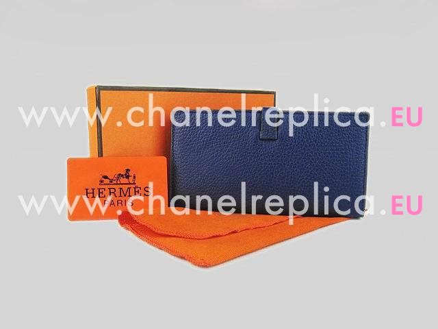 Hermes Dogon Clemence Leather Wallet Deep Blue H0005D