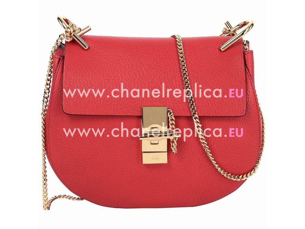 Chloe Drew Grain Leather Golden Chain Bag Red CH78985