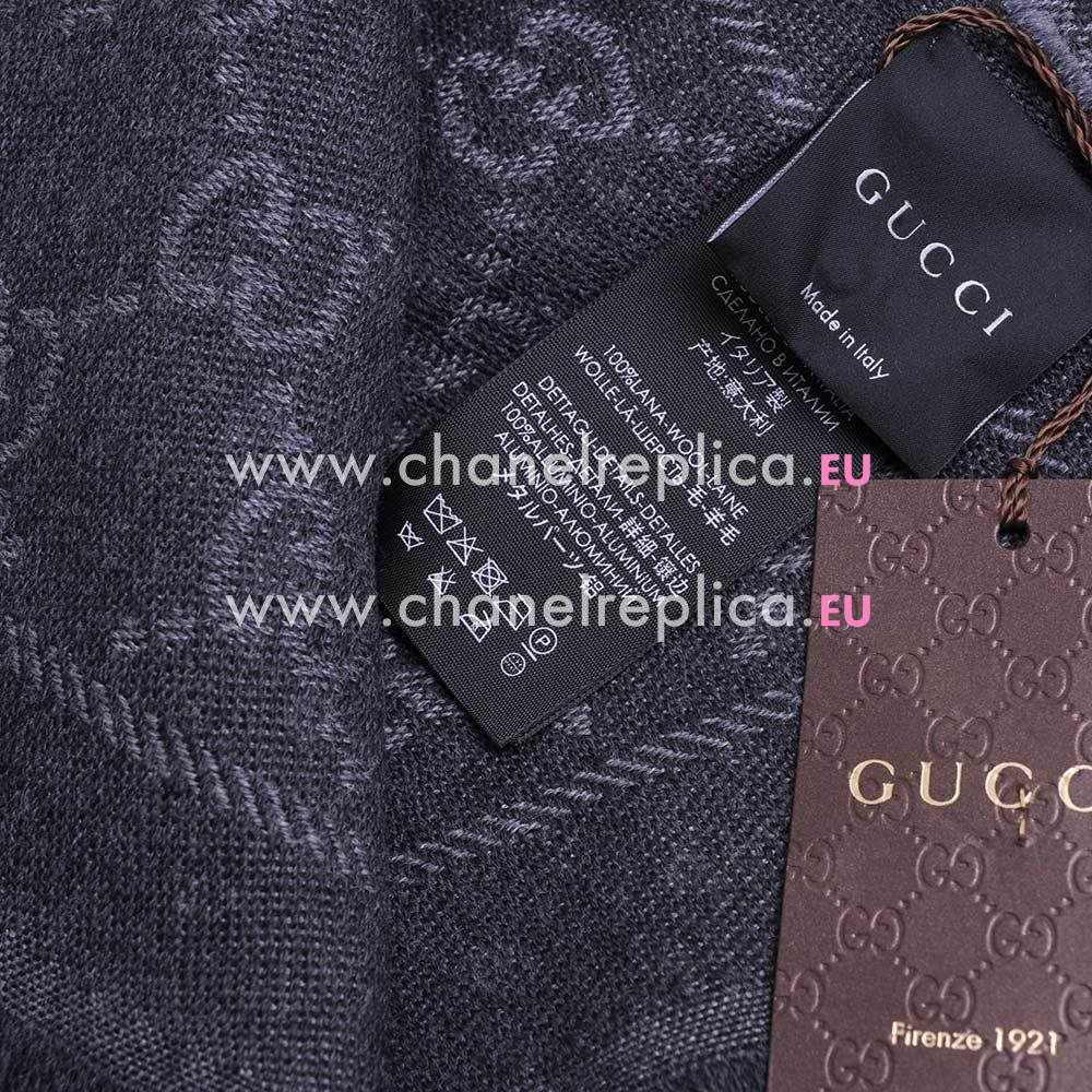 Gucci Con Motivo GG Logo Wool Scarf Gray G6111002