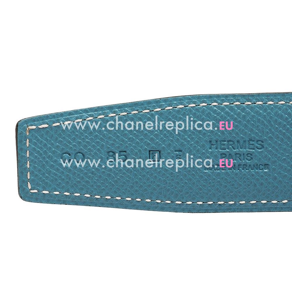 Hermes Gold H Buckle Black-Sky blue Calfskin-Epsom Two-sided Belt H559N10