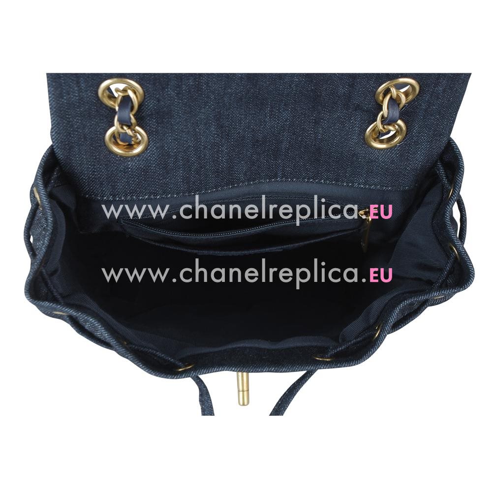Chanel Dark Blue Denim Canvas Gold Chain Backpack A91121D-DENIM