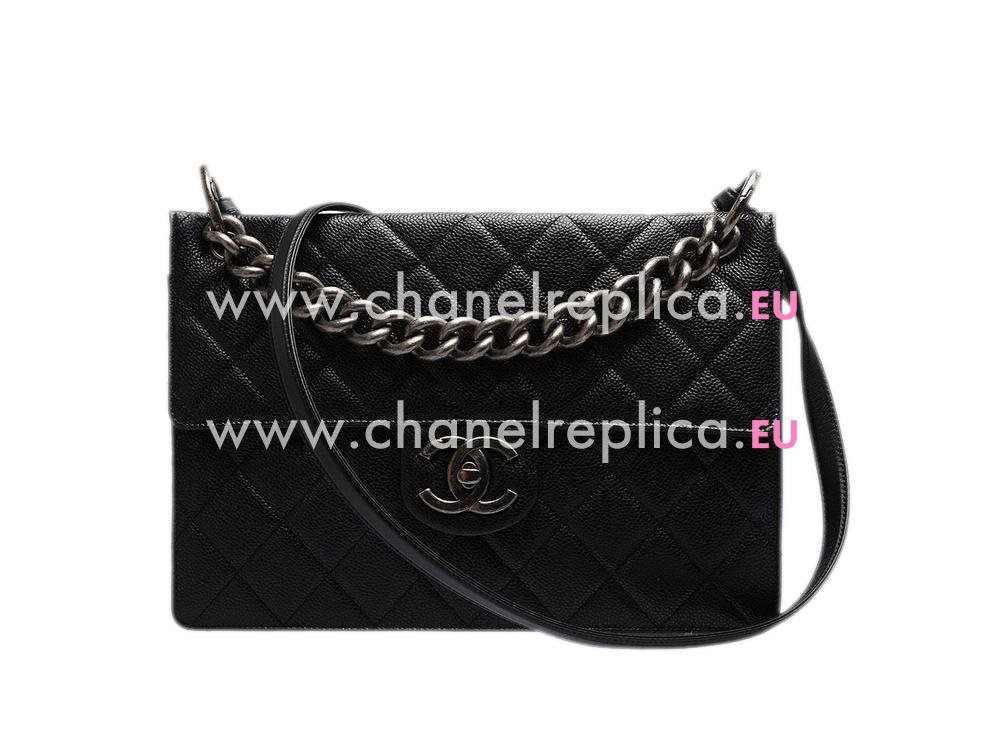 Chanel Caviar Thick Chain Flap Shoulder Bag In Black A55109