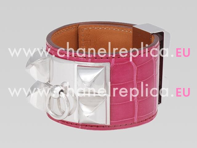 Hermes Goat Skin Collier De Chien Rivets of Metal Bracelet Peach-Red&Silver HE54789