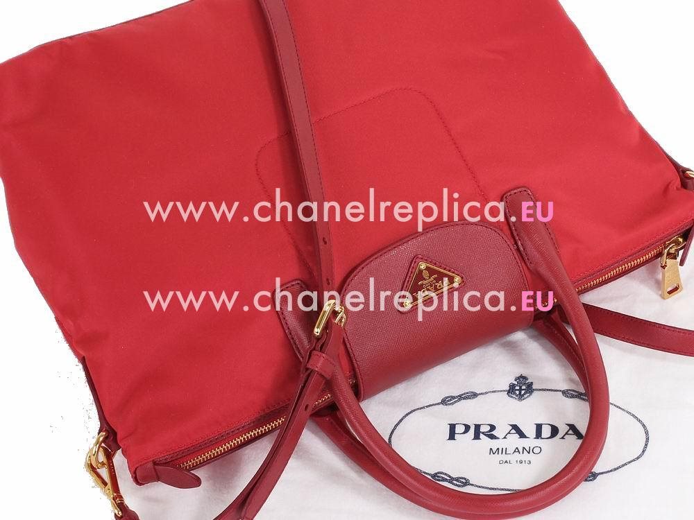 Prada Tessuto Triangle Logo Plate Nylon ShouldBag Red(Large) P467440