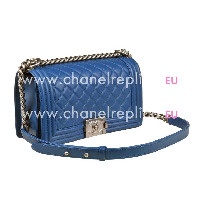 Chanel Blue Lambskin Silver Chain 25cm Boy Bag A67086B