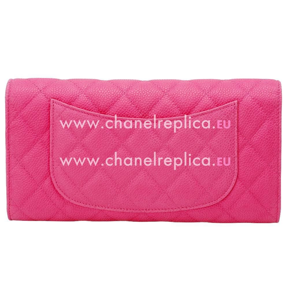 Chanel Caviar Silver CC Long Clutch Wallet Peach Pink A650623