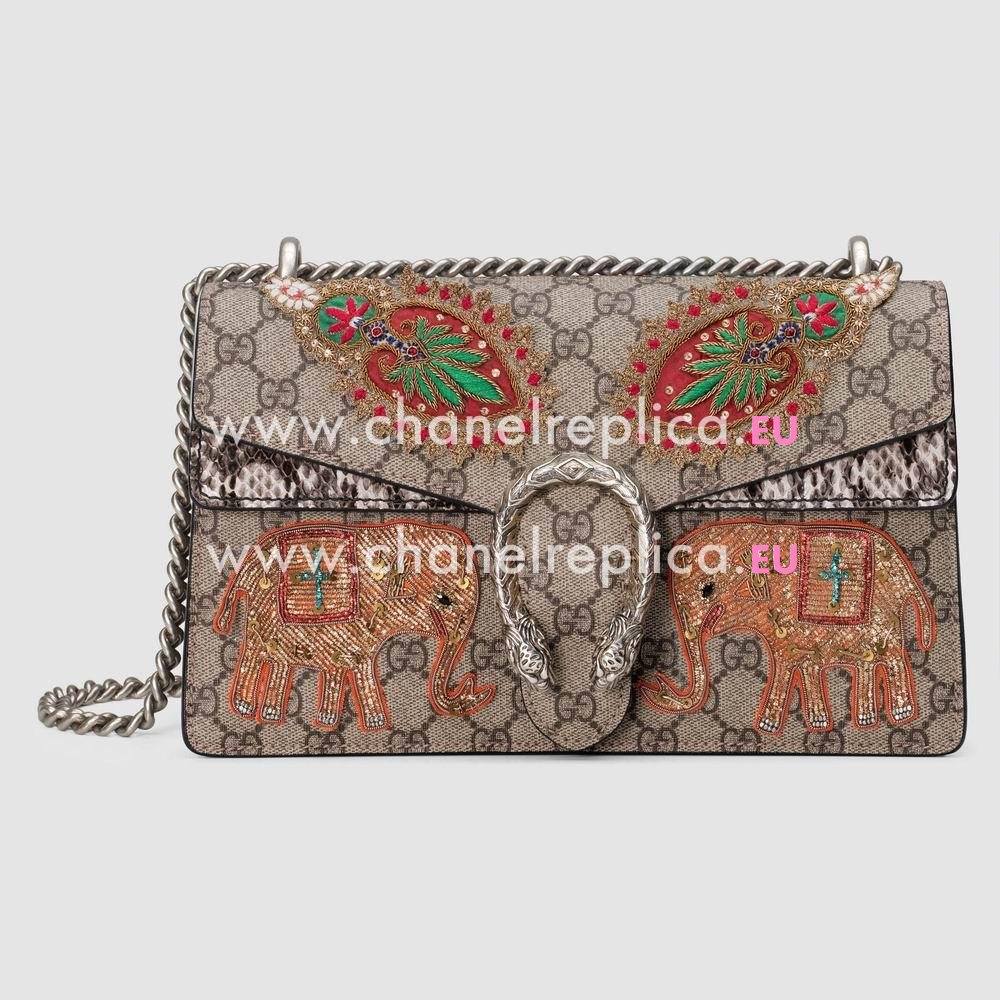 Gucci Dionysus embroidered GG Supreme Canvas shoulder bag Black Style 400249 K8K2N 9749