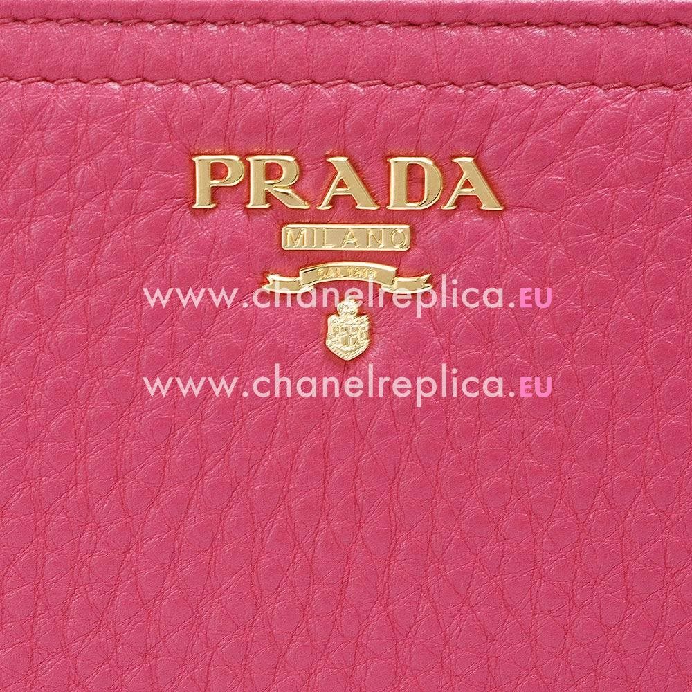 Prada Vitello Daino Relievo Logo Caviar Lambskin Zipper Wallet Peach PR6101911