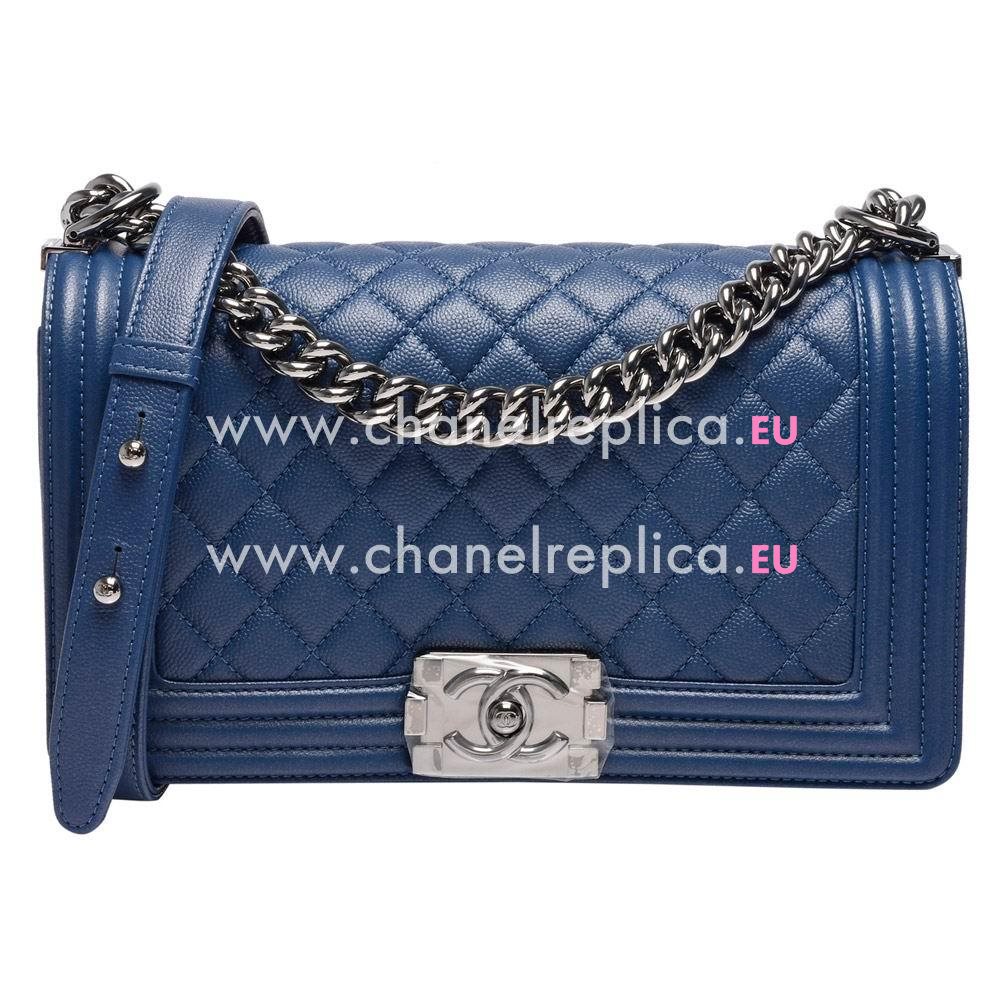 Chanel Caviar Leather Silver Hardware Medium Boy Bag Royal Blue A732805