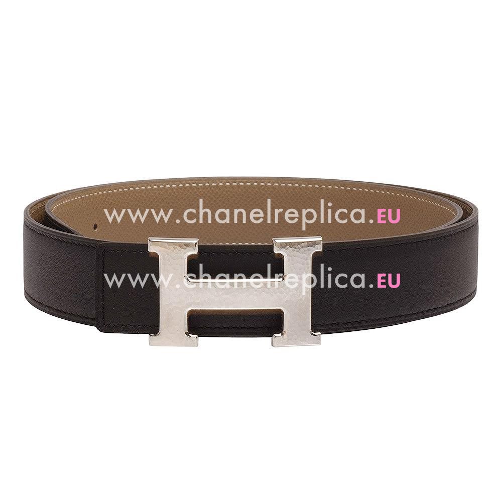 Hermes Gold H Buckle Black Box and Light Coffee Epsom Leather Two-sided Belt H553N82