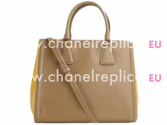 Prada Lux Saffiano Double Color Shopping Bag caramel PR45055