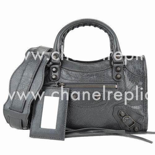 Balenciage City Lambskin Aged Brass hardware Classic Mini Bag Deep Gray B2055037