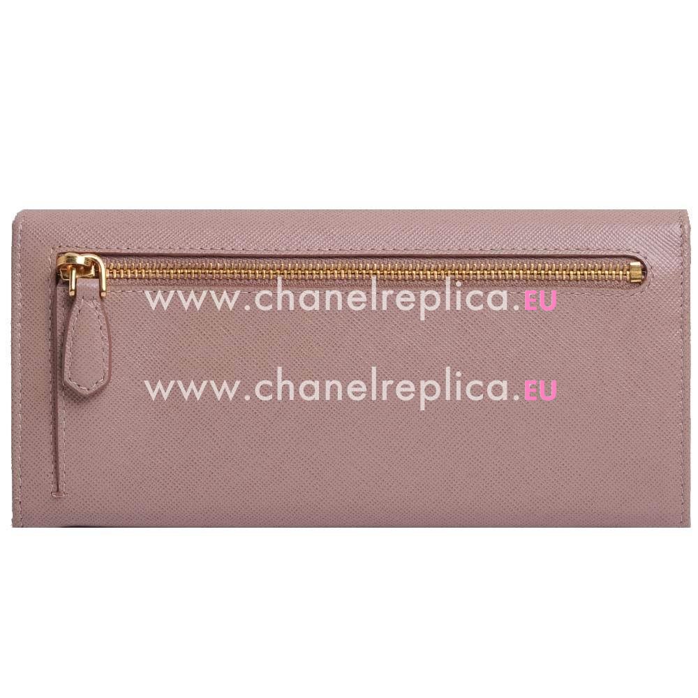 Prada Saffiano Pattina Embossment Logo Cowhide Wallet In Pink PR61017024