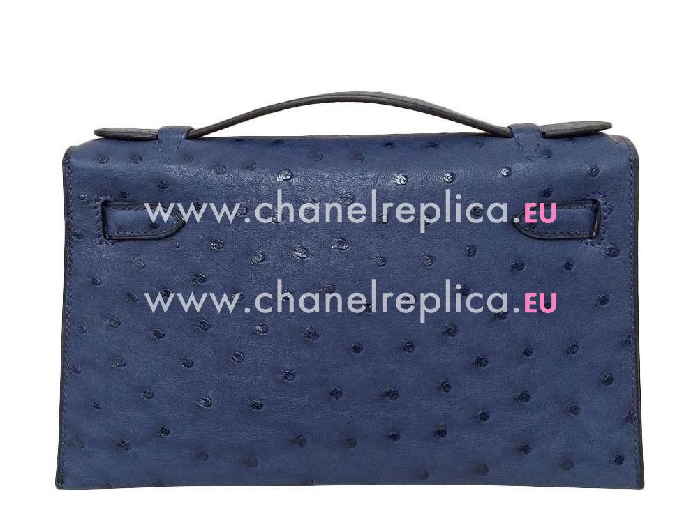 Hermes Kelly Mini Sapphire Blue Ostrich Pochette Mini Palladium Hardware HK1022BOS