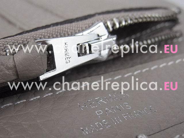 Hermes Dogon Clemence Leather Wallet Purse In Gray HL001H