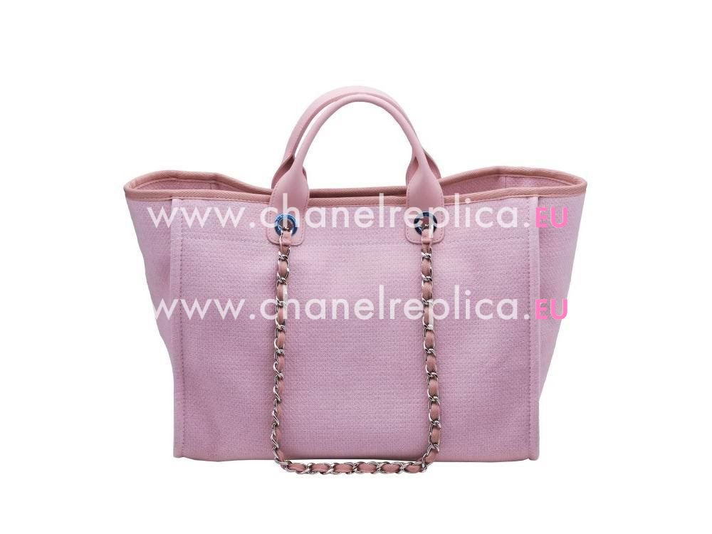 Chanel Pink Denim Canvas Silver Toile Shopping Bag A66941PI