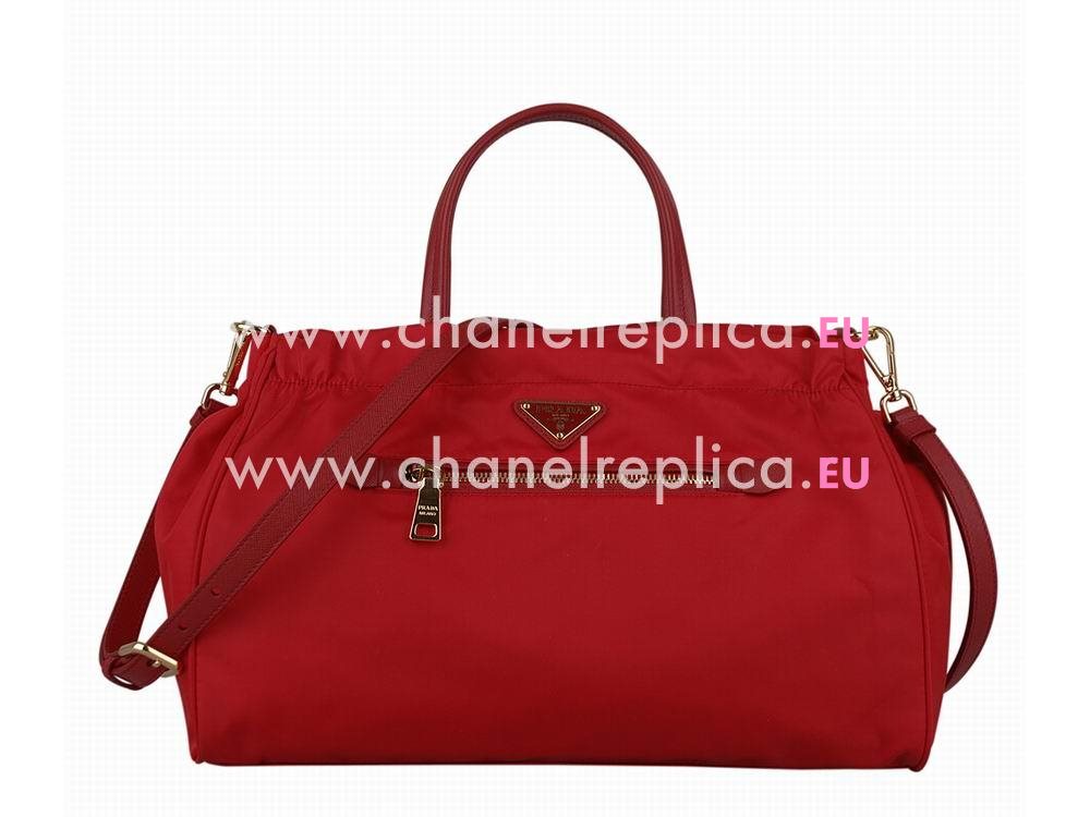 Prada Teaauto Saffiano Classic Triangle Logo Nylon Chain Handle/Shoulder Bag Red PBN52266