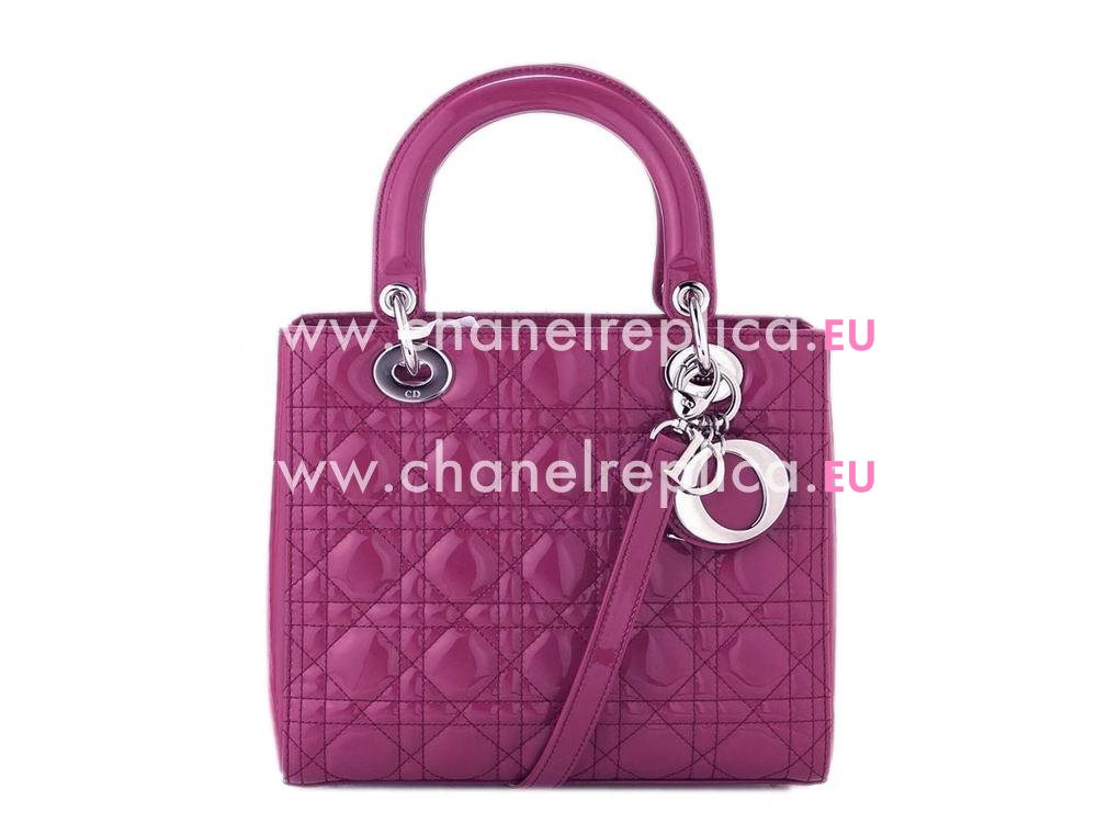 Dior Lady Dior Patent Leather Bag In Purple D2991