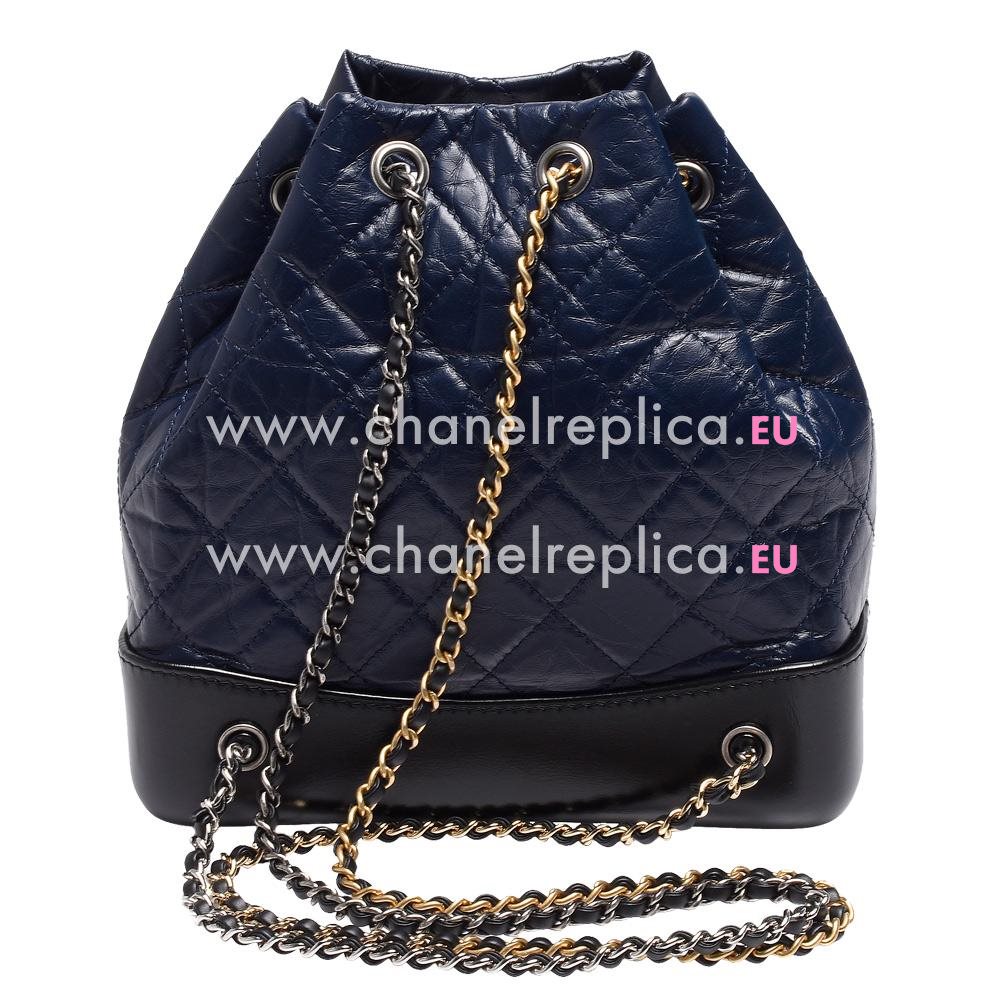Chanel Calfskin Gabrielle Backpack Bag Anti-silver Gold Navy-Black A44728B4