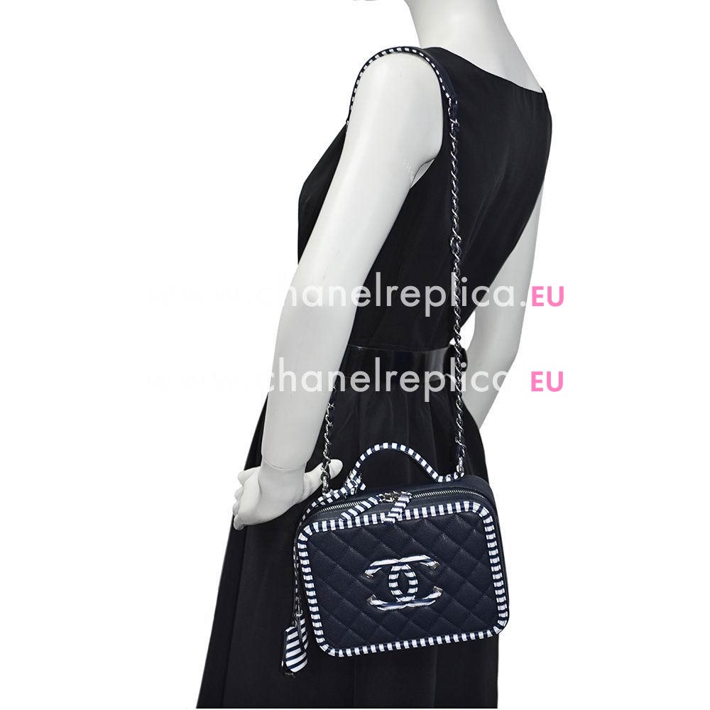 Chanel Medium Gabrielle Calfskin Cosmetics Case Blue/White Gold Silver AF648954