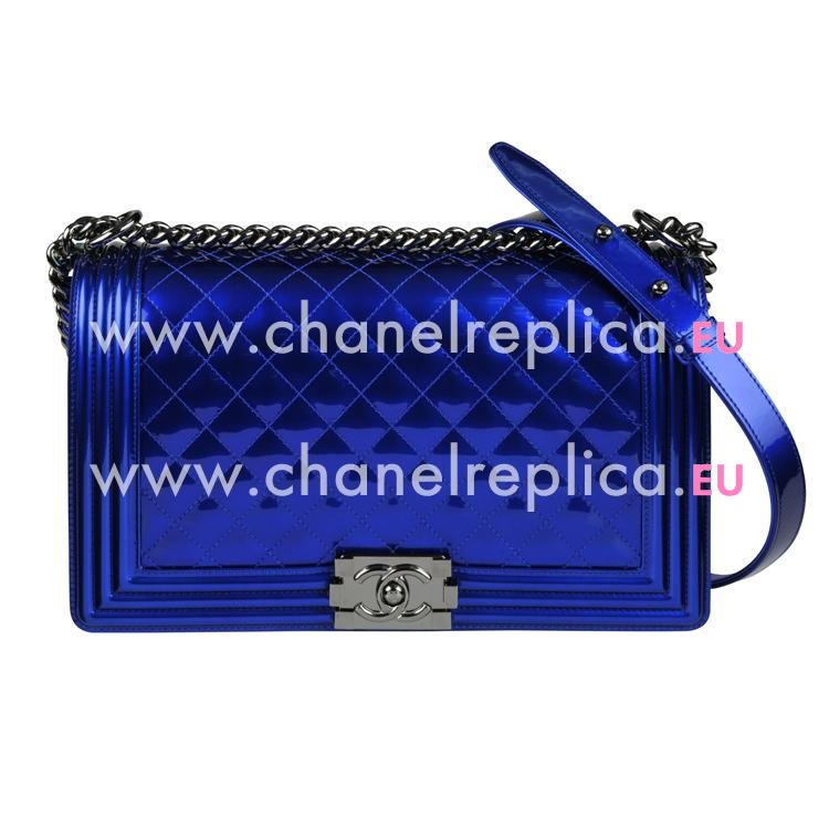 Chanel Electric Blue Patent Boy Bag Silver Chain A92193V-BLUE