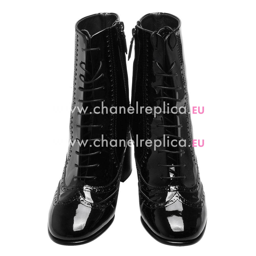 Chanel Classic CC Logo Patent Leather Hight-Heeled Boot Black C7030106
