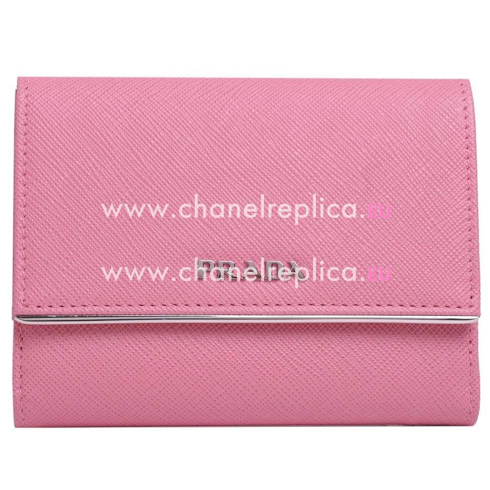 Prada Saffiano Pattina Embossment Logo Cowhide Loose Change Wallet In Peach Pink PR61017020