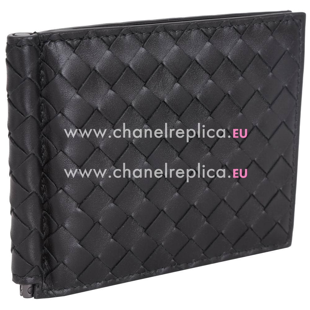 Bottega Veneta Classic Weave Calfskin Wallet In Black BV6112901