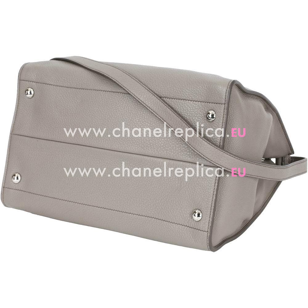 Prada Vitello Daino Triangle Logo Calfskin Should/handbag Gray PR6101909
