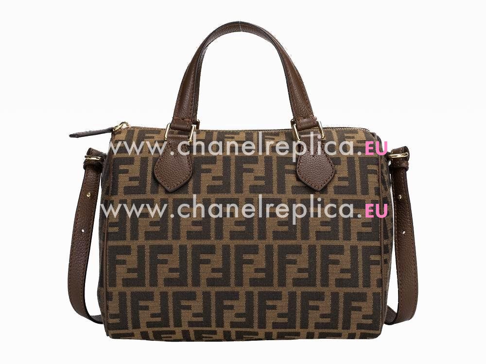 FENDI Classic Calfskin Jacquard Weave Shoulder Bag In Coffee F529771