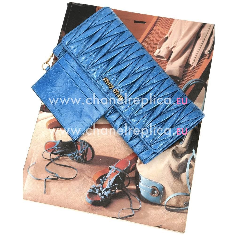Miu Miu Matelasse Nappa Wrinkle Wallet In Blue M6122911