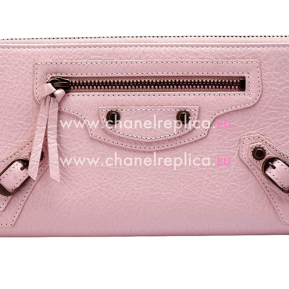 Balenciaga Continental Goatskin Aged Brass Hardware Wallets Light Pink B2055125