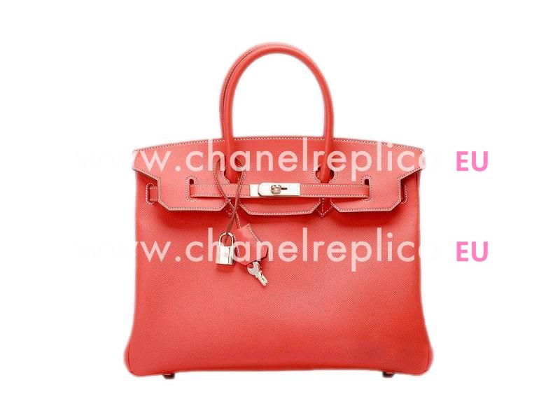 Hermes Birkin 35 Fjord Leather Bright Orange Silver Hardware Hand Sew H1035LJF