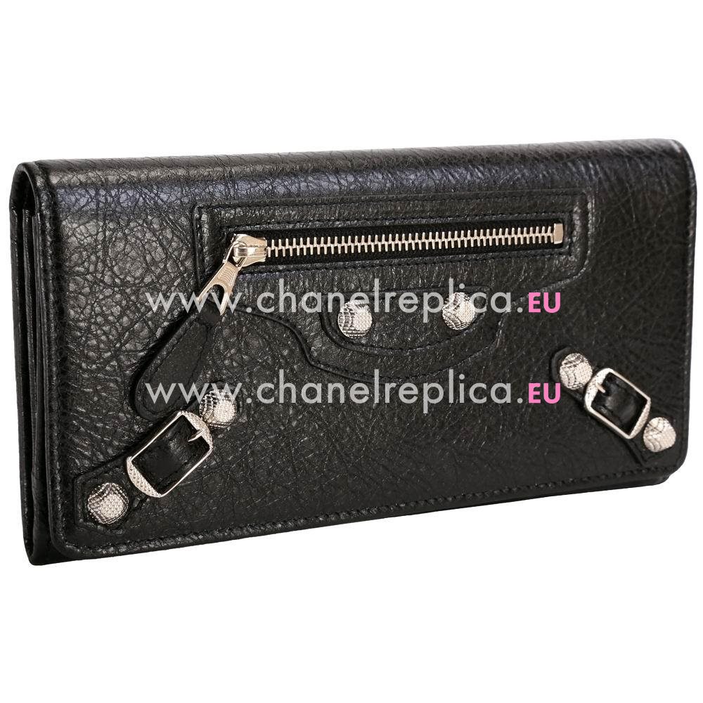 Balenciaga Giant Money Lambskin Silvery Hardware Wallets Black B5274514