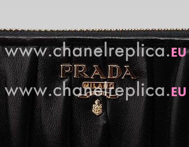 Prada Nappa Gaufre Lambskin Leather Chain Purse In Black P562495