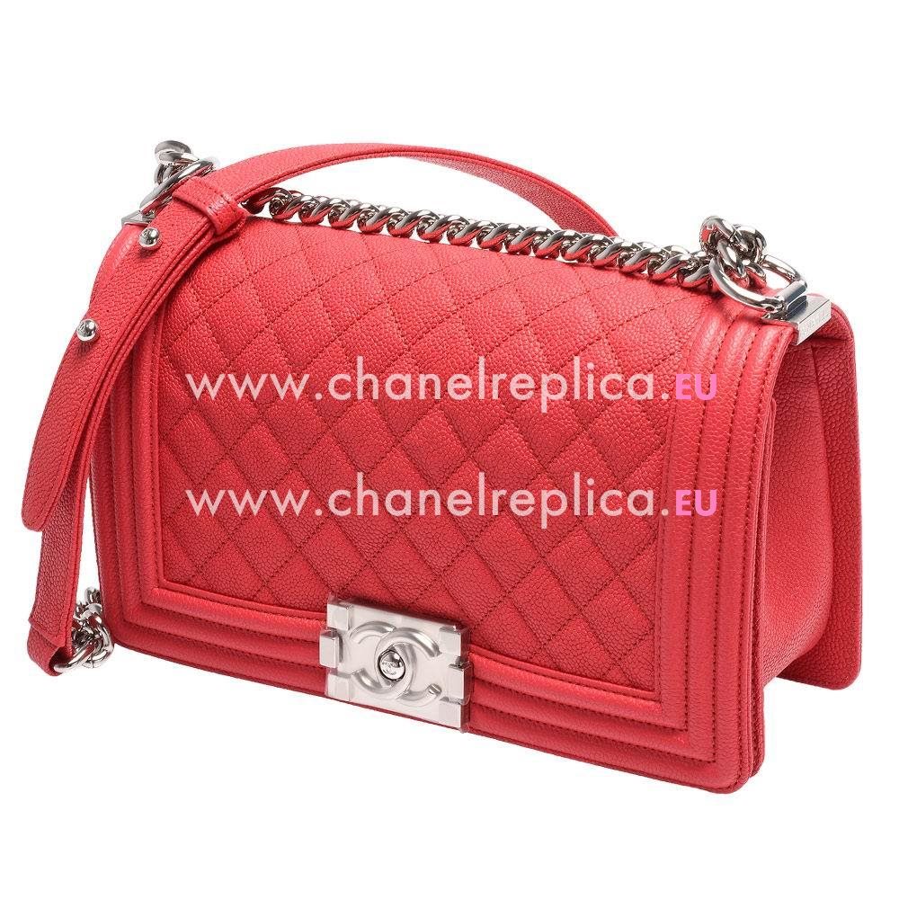 Chanel Caviar Leather Silver Chain Boy Medium Bag Rose Pink A725E55
