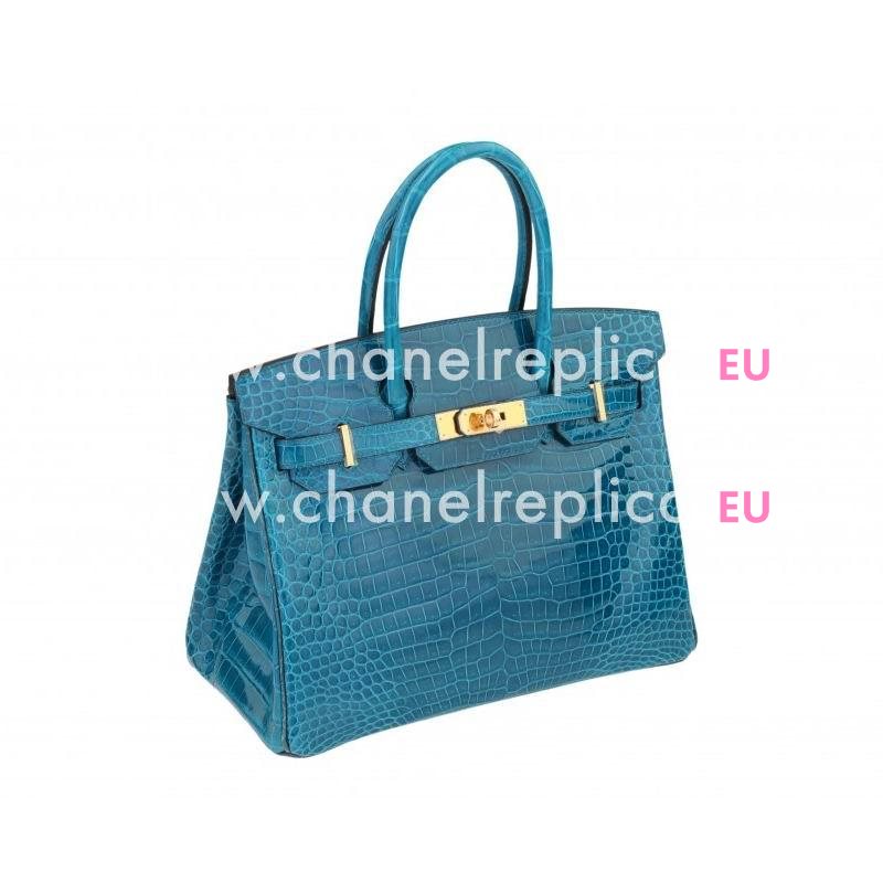 Hermes Birkin 30 Blue Izmir Crocodile Blue Colvert Interior With GHD Hand Sew H1030BIC