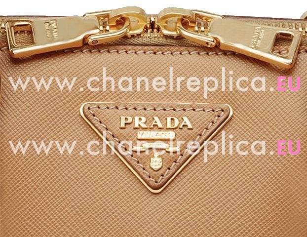 Prada Saffiano Lux Triangle Logo Plate Caramel P415569