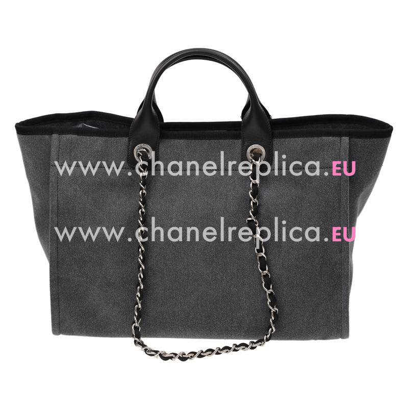 Chanel Deauville Denim Canvas Shopping Bag Black Gray A66941GREYSE